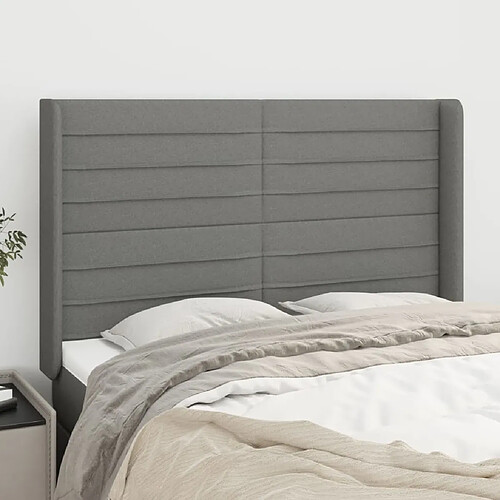 Maison Chic Tête de lit scandinave avec oreilles,meuble de chambre Gris foncé 147x16x118/128 cm Tissu -MN25456