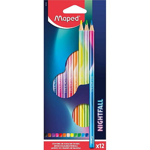 Maped - 12 Crayons de Couleur en Bois Nightfall - Forme Triangulaire - Excellente Prise en Main - Mine Tendre & Résistante - Couleurs Vives et Intenses - 12 Crayons de Couleur (Office Products & Supplies) Maped