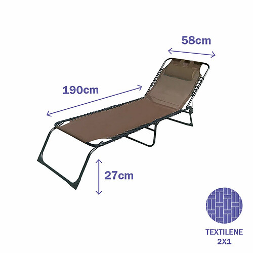 Marbueno Chaise Longue Pliable Acier avec Coussin Jardin et Piscine 190X58X27 cm Marron 10001 - Marron