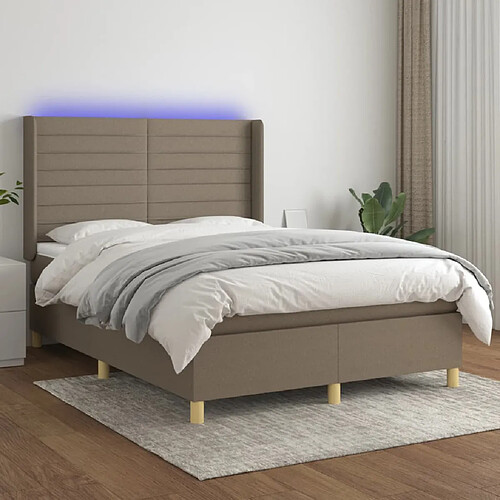 vidaXL Sommier à lattes de lit matelas et LED Taupe 140x200 cm Tissu