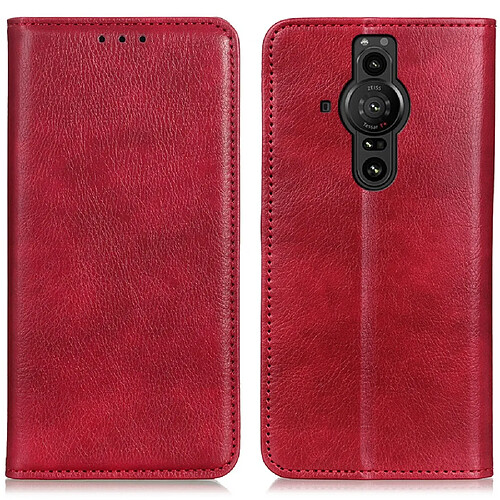 Etui en PU texture litchi, fermeture automatique magnétique avec support rouge pour votre Sony Xperia Pro-I