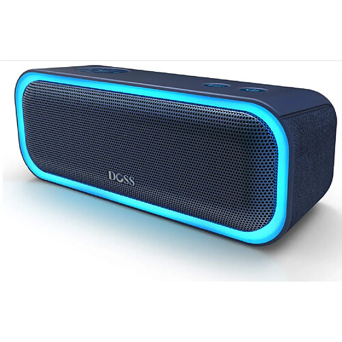 Chrono Haut-parleur DOSS SoundBox Pro Bluetooth 4.2 Boîte de haut-parleur à double pilote 20W Meilleur couplage stéréo des basses Lumière LED multicolore 12 heures iPad Echo Dot et autres appareils de lecture(Bleu)