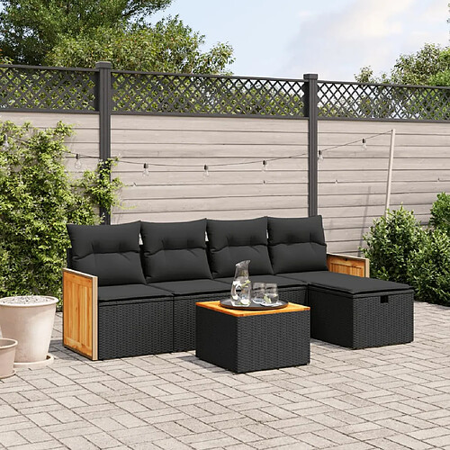 vidaXL Salon de jardin 6 pcs avec coussins noir résine tressée