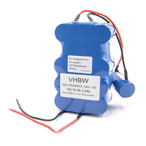 vhbw NiMH batterie 3000mAh (18V) pour aspirateur Home Cleaner robots domestiques come Bosch FD9403, FD9403, 100W + 10W