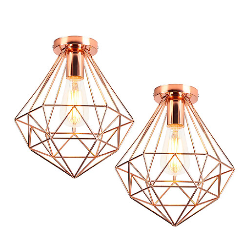 Stoex 2PCS Plafonnier Antique en Diamant 26CM Luminaire Plafonnier Moderne Lampe de Plafond Vintage E27 Pour Loft, Bureau, Intérieur Or Rose