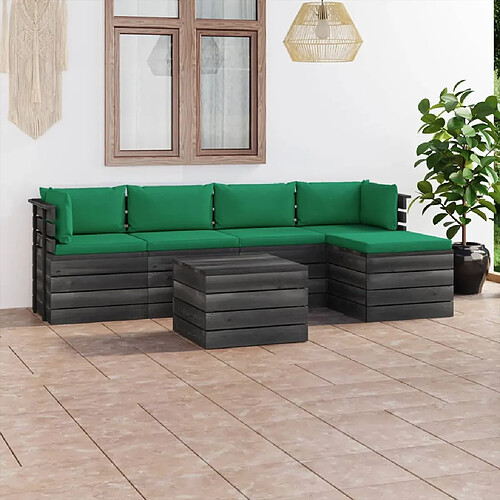 vidaXL Salon palette de jardin 6 pcs avec coussins Bois de pin massif