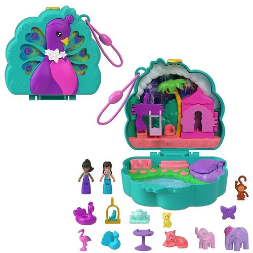 Polly Pocket-Le Jardin du Paon-Coffret 2 mini-figurines et animaux HWN97