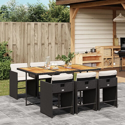 vidaXL Ensemble à manger de jardin coussins 7pcs Noir Résine tressée