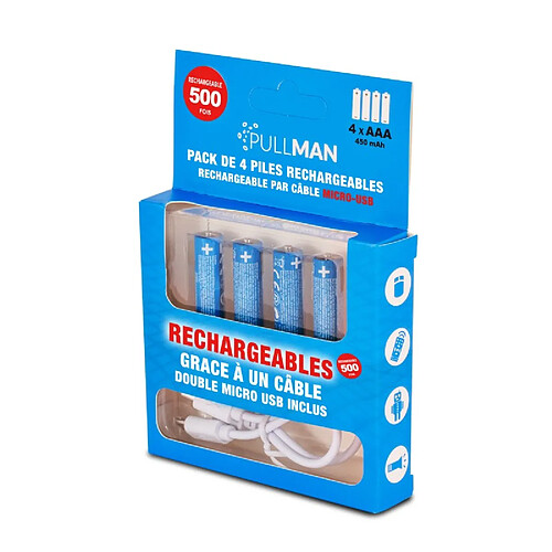 Set De 4 Piles Ni-mh Aaa Rechargeable Par Cable Micro-usb Aaa450 Pullman