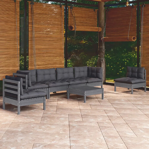 vidaXL Salon de jardin 7 pcs avec coussins bois de pin massif