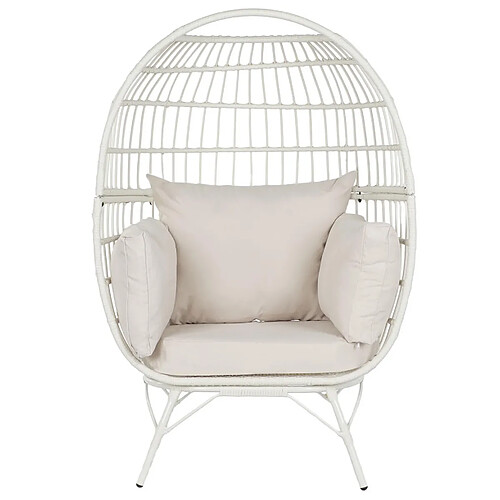 Pegane Fauteuil de jardin en rotin synthétique et métal avec coussins coloris blanc - Longueur 99 x Profondeur 71 x hauteur 147 cm