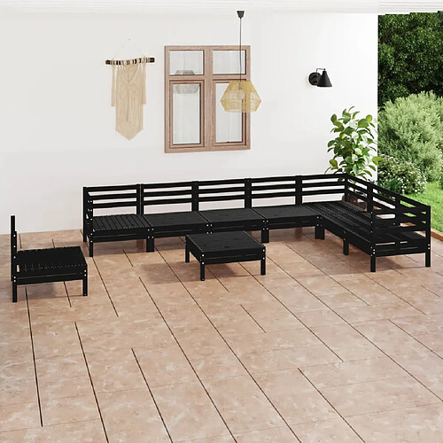 vidaXL Salon de jardin 9 pcs Bois de pin massif Noir