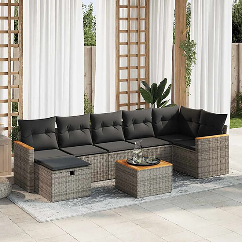 vidaXL Salon de jardin 8 pcs avec coussins gris résine tressée