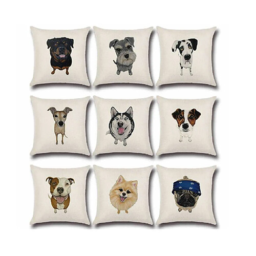 YP Select Mignon et adorable différente race de chien imprimé taie d'oreiller 9 pcs