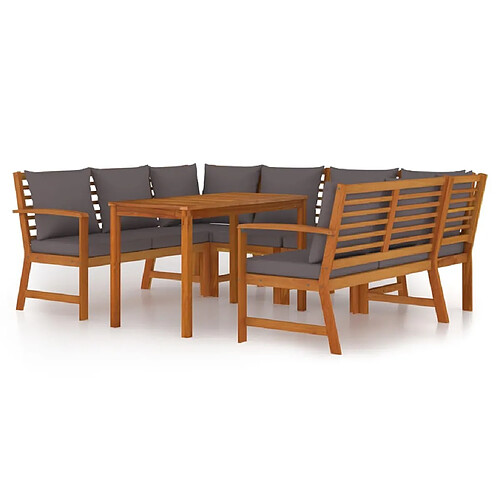 Maison Chic Ensemble à manger d'extérieur 7 pcs avec coussins,Salon de jardin,Mobilier de jardin Bois acacia -GKD165968