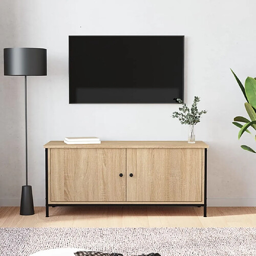 Maison Chic Meuble TV scandinave - Banc TV pour salon avec portes chêne sonoma 102x35x45 cm bois ingénierie -MN43182