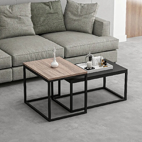 EPIKASA Table Basse Leka, Noir, Panneau d'Aggloméré Mélaminé, 117x60x47 cm