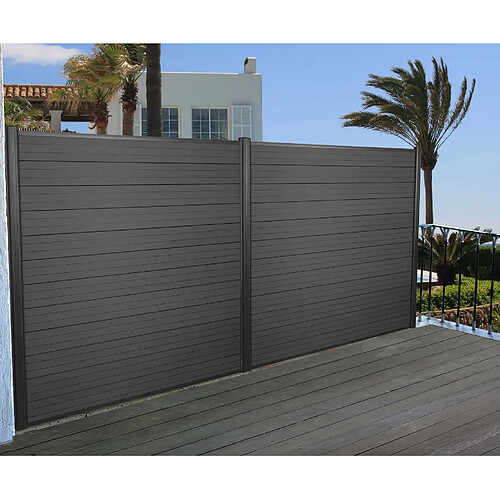 Mendler WPC pare-vue Sarthe, abat-vent, clôture, poteau en aluminium ~ lot de 2, 3,75m, anthracite