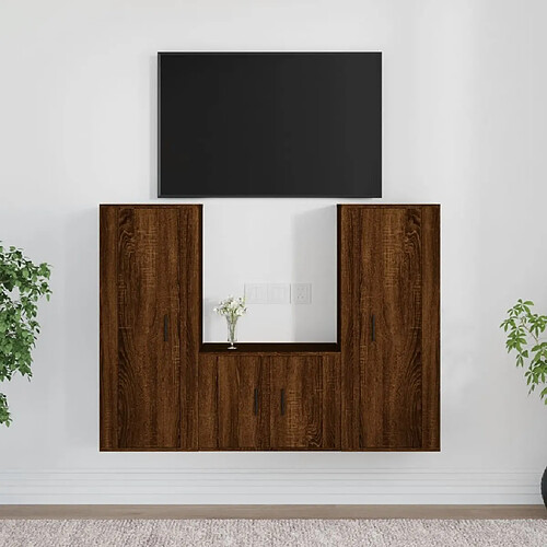 Maison Chic Ensemble de meubles TV 3 pcs pour salon - Chêne marron Bois d'ingénierie -MN13391