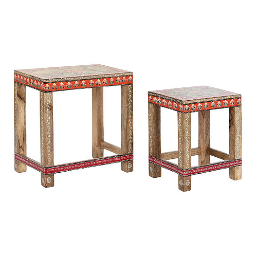 Pegane Set de 2 tables d'appoints carrées en bois de manguier multicolore