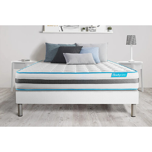 Bodycare Ensemble 140x200 matelas BodyFlex ressorts ensachés et mémoire de forme + sommier kit blanc