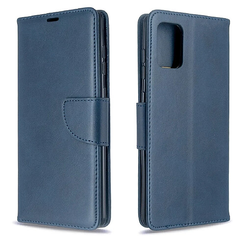 Wewoo Housse Coque Pour Galaxy A71 Retro Lambskin Texture Pure Color Horizontal Flip PU en cuir avec support et fentes cartes et portefeuille et lanière bleu