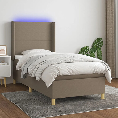 vidaXL Sommier à lattes de lit matelas et LED Taupe 80x200cm Tissu