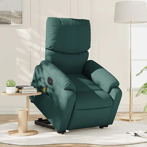 vidaXL Fauteuil inclinable de massage électrique Vert foncé Tissu