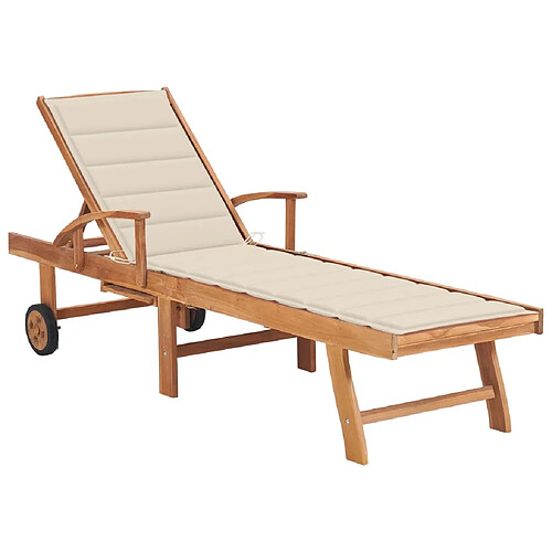 Maison Chic Chaise longue avec coussin | Bain de soleil Relax | Transat crème Bois de teck solide -GKD43139