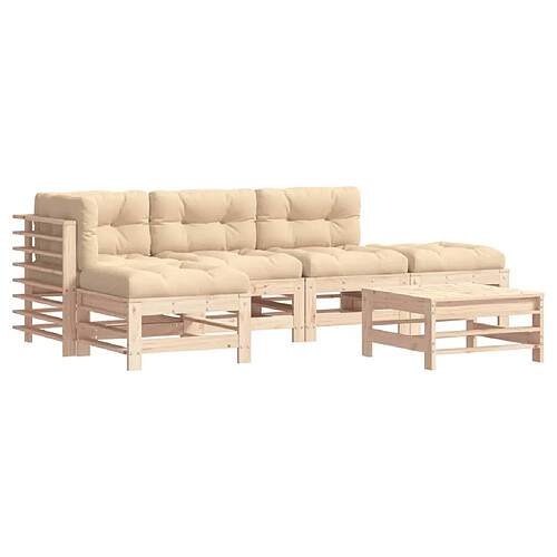 Maison Chic Salon de jardin 6 pcs + coussins - Mobilier/Meubles de jardin - Table et chaises d'extérieur bois massif -MN17238