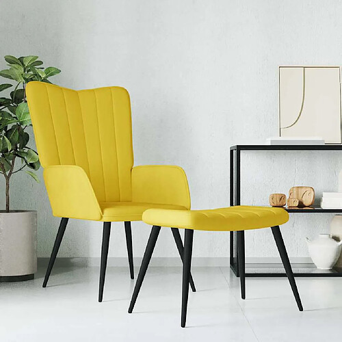 vidaXL Chaise de relaxation avec tabouret Jaune moutarde Velours