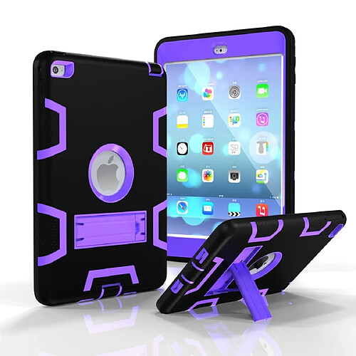 Wewoo Coque antichoc en silicone de couleur contrastée + PC pour iPad mini 5 / mini 4 avec support noir + violet