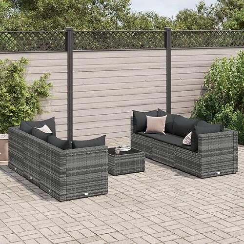 vidaXL Salon de jardin 7 pcs avec coussins Gris Résine tressée