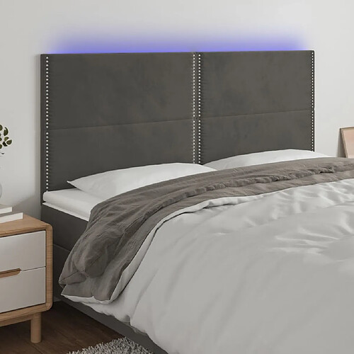 Maison Chic Tête de lit scandinave à LED,meuble de chambre Gris foncé 180x5x118/128 cm Velours -MN75115