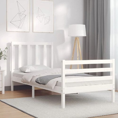 Maison Chic Lit adulte - Cadre Structure de lit avec tête de lit Contemporain blanc petit simple bois massif -MN92612