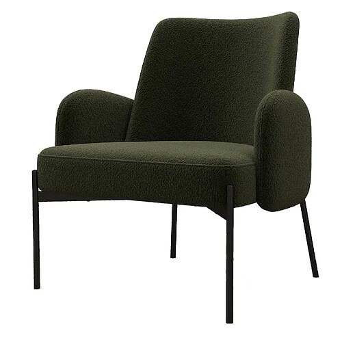 Moloo ALEX-Fauteuil en tissu bouclé Vert Army et métal noir