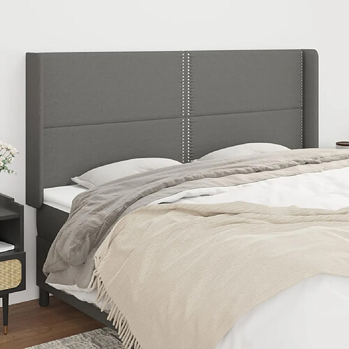 Maison Chic Tête de lit scandinave avec oreilles,meuble de chambre Gris foncé 203x16x118/128 cm Tissu -MN79683