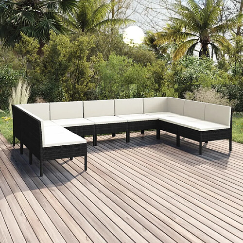 vidaXL Salon de jardin 9 pcs avec coussins Résine tressée Noir