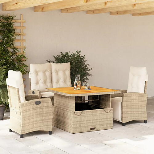 vidaXL Ensemble à manger de jardin coussins 4 pcs beige résine tressée