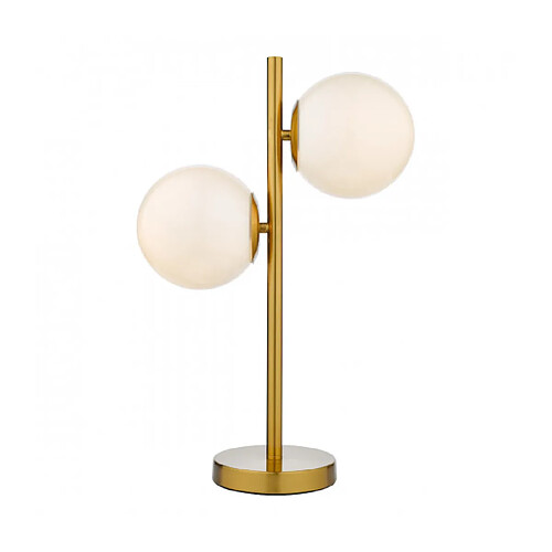 Luminaire Center Lampe de table globe Bombazine Verre opal,laiton massif naturel 2 ampoules 50cm