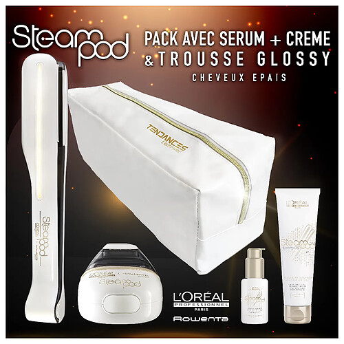 L'Oreal - Steampod 2.0 + Sérum + Creme de lissage cheveux Epais + Trousse de voyage