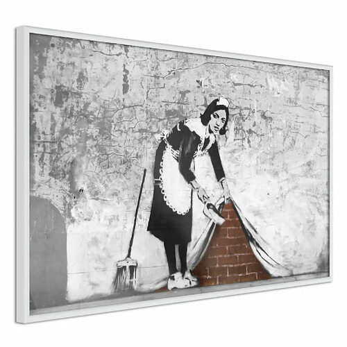 Paris Prix Affiche Murale Encadrée Banksy Sweep it Under the Carpet 30 x 20 cm Blanc