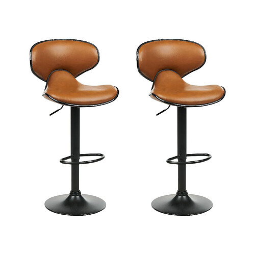 Beliani Tabouret de bar Set de 2 Cuir PU Marron doré CONWAY