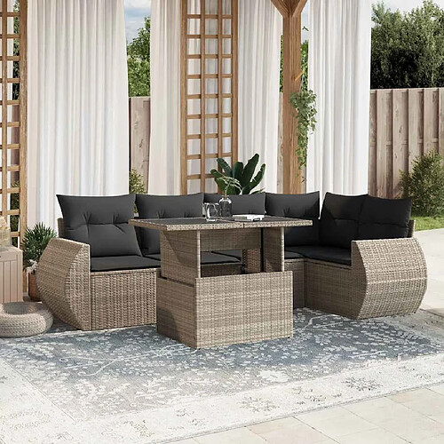 vidaXL Salon de jardin avec coussins 7 pcs gris clair résine tressée