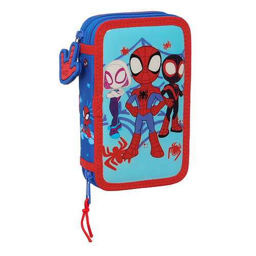 Plumier double Spidey Rouge Bleu 12.5 x 19.5 x 4 cm (28 Pièces)