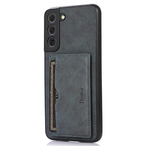 Coque en TPU + PU avec béquille et porte-carte gris foncé pour votre Samsung Galaxy S22 5G