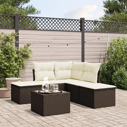 vidaXL Salon de jardin avec coussins 6 pcs marron résine tressée