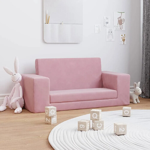 vidaXL Canapé-lit pour enfants 2 places rose peluche douce