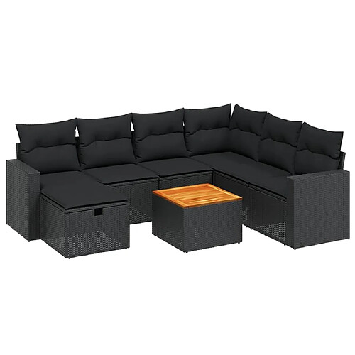 Maison Chic Ensemble Tables et chaises d'extérieur 8 pcs avec coussins,Salon de jardin noir résine tressée -GKD773092