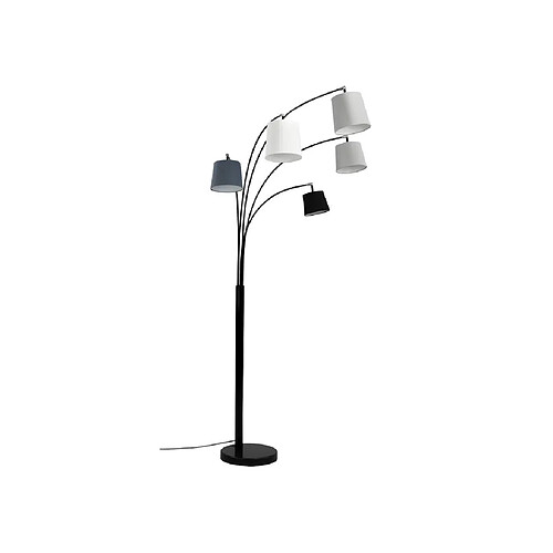 Vente-Unique Lampadaire 5 abat-jours VARIETONE - base marbre et tissu gris et blanc - H. 210 cm